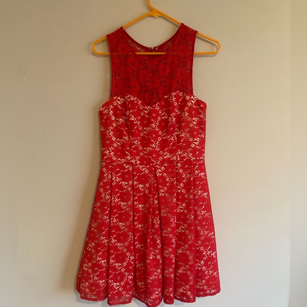 XSCAPE Red Lace Dress